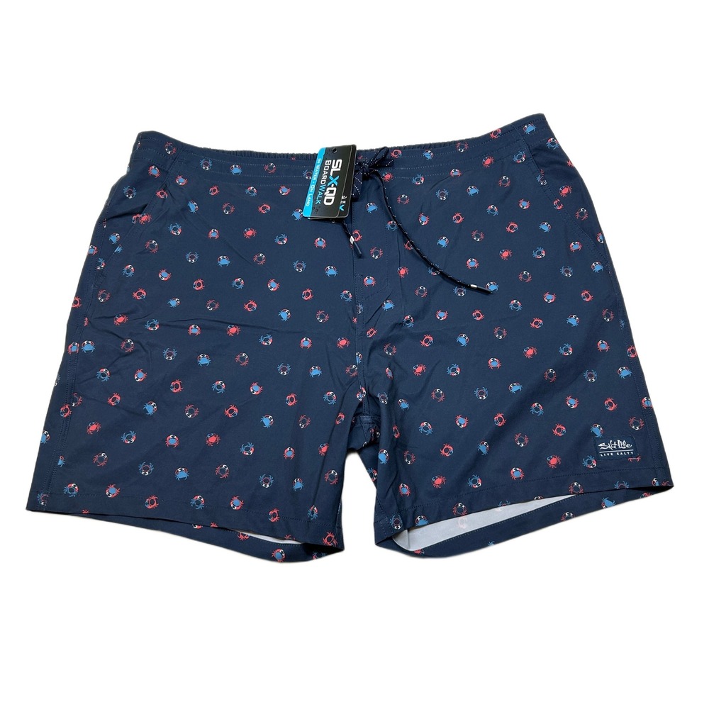 Salt Life Get‎ Crabby Performance Walk Shorts Mens 40 Navy Blue Drawstring NEW